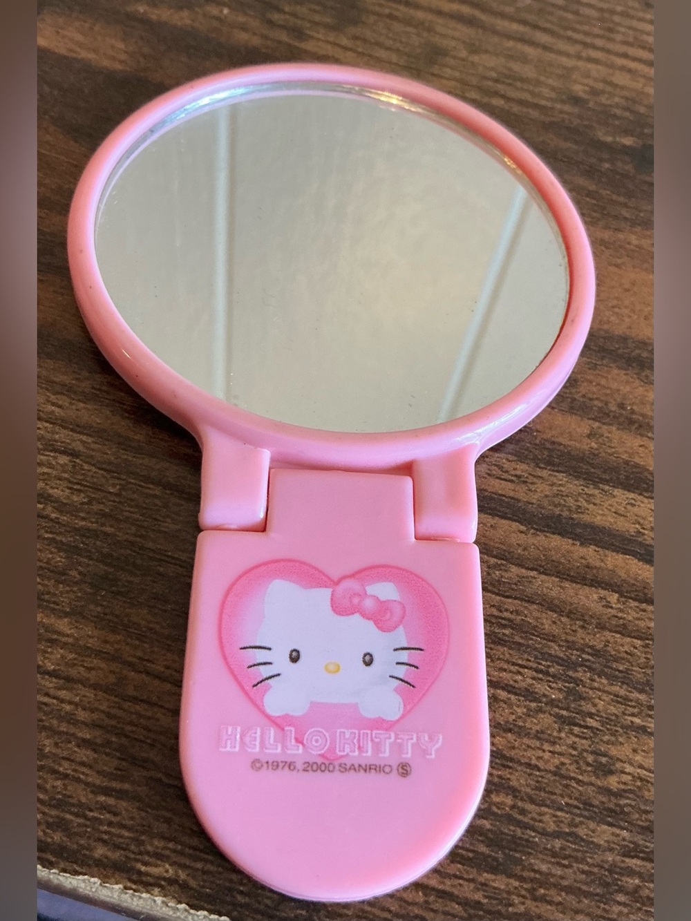 Vintage 2000 Hello Kitty Folding Compact Hand Mirror Pink Heart Sanrio Retro Y2K